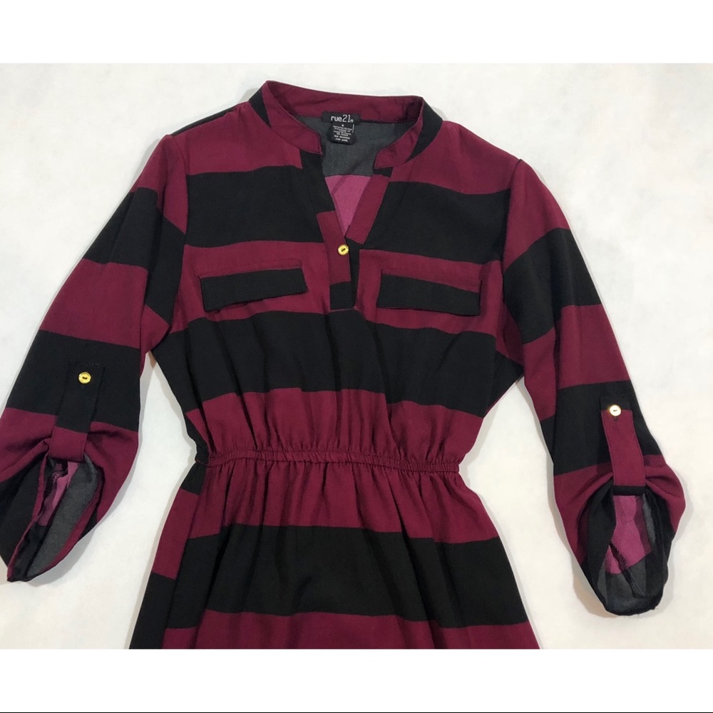 rue21 Burgundy & Black Striped Dress Size S - Picture 2 of 4